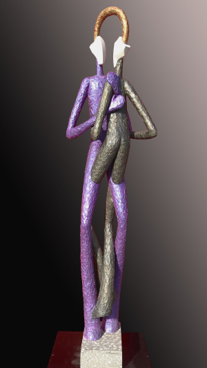Laurent Messager - Couple violet (Right)(Ciment armé, polychromie patines, Pierre de taille, Socle béton/marbre)